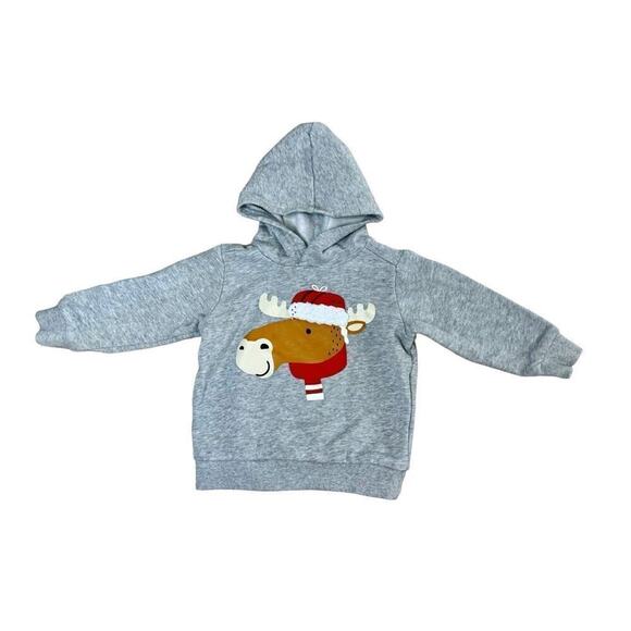 Carter's Christmas Moose Hoodie Toddler Sweatshirt Grey 2T Animal Whimsygoth - Picture 1 of 6